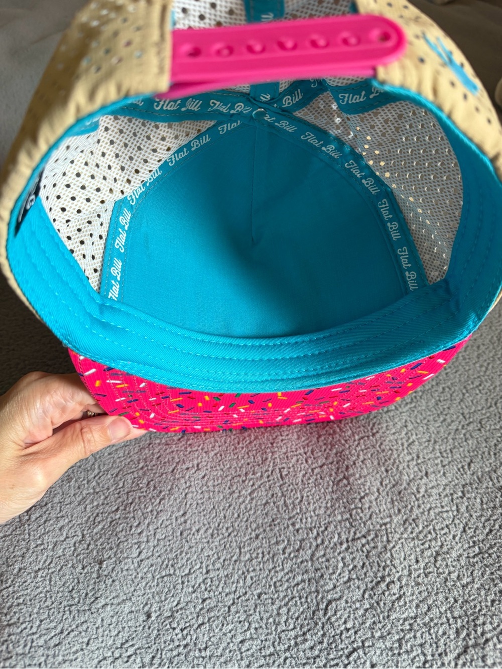 Flat Bill Pink Sprinkle Baseball Drip Trucker Hat - Picture 5 of 5